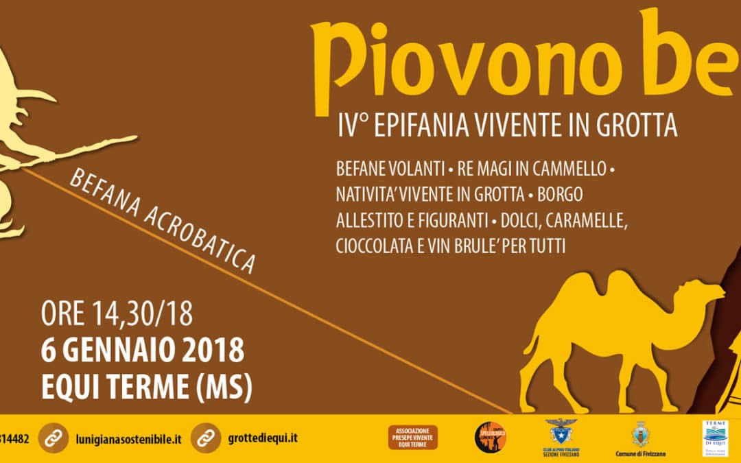 Alle Grotte di Equi il 2018 porta un carico di… Befane volanti e Re Magi in Cammello!